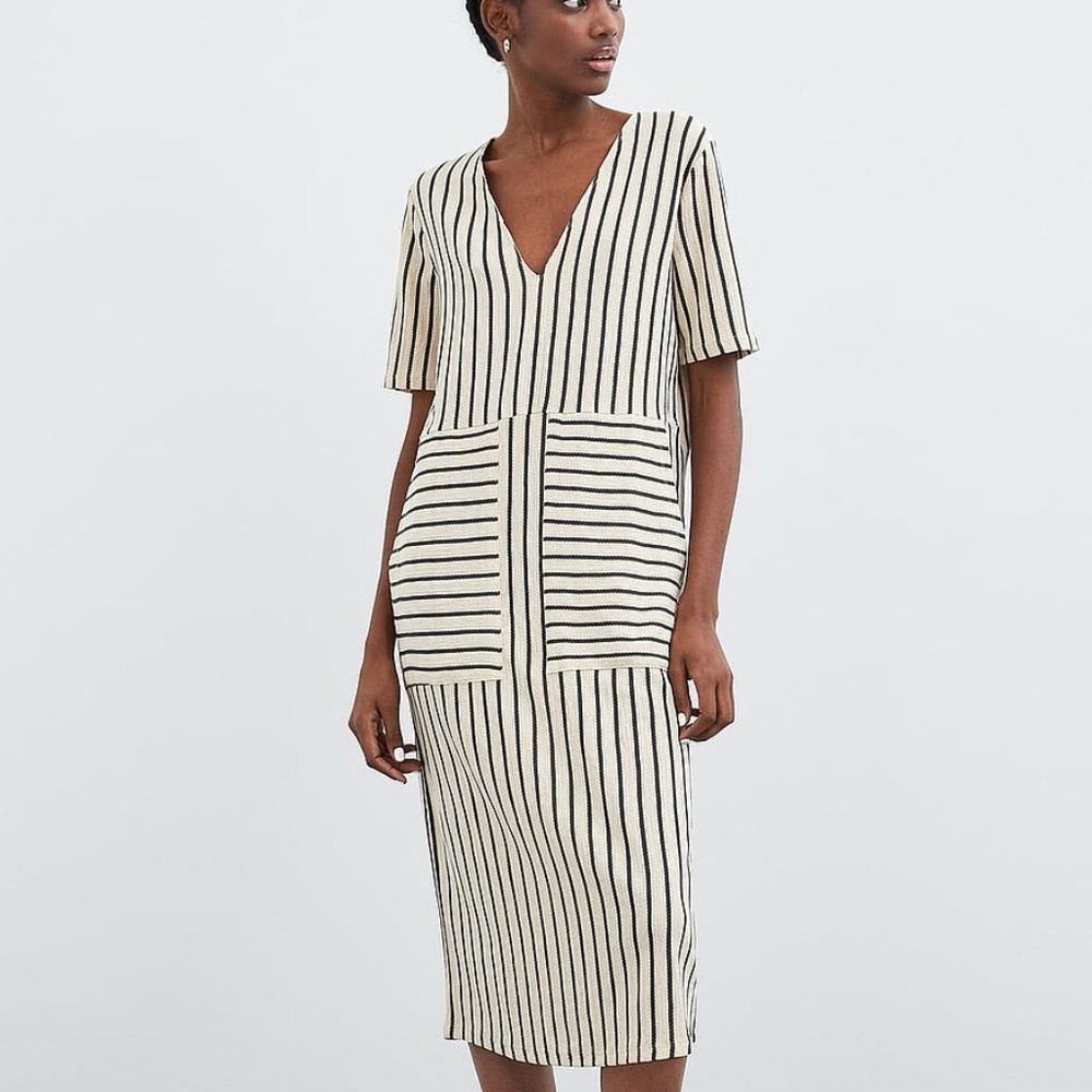 Zara Cream Striped Dress - Picture 1 of 5